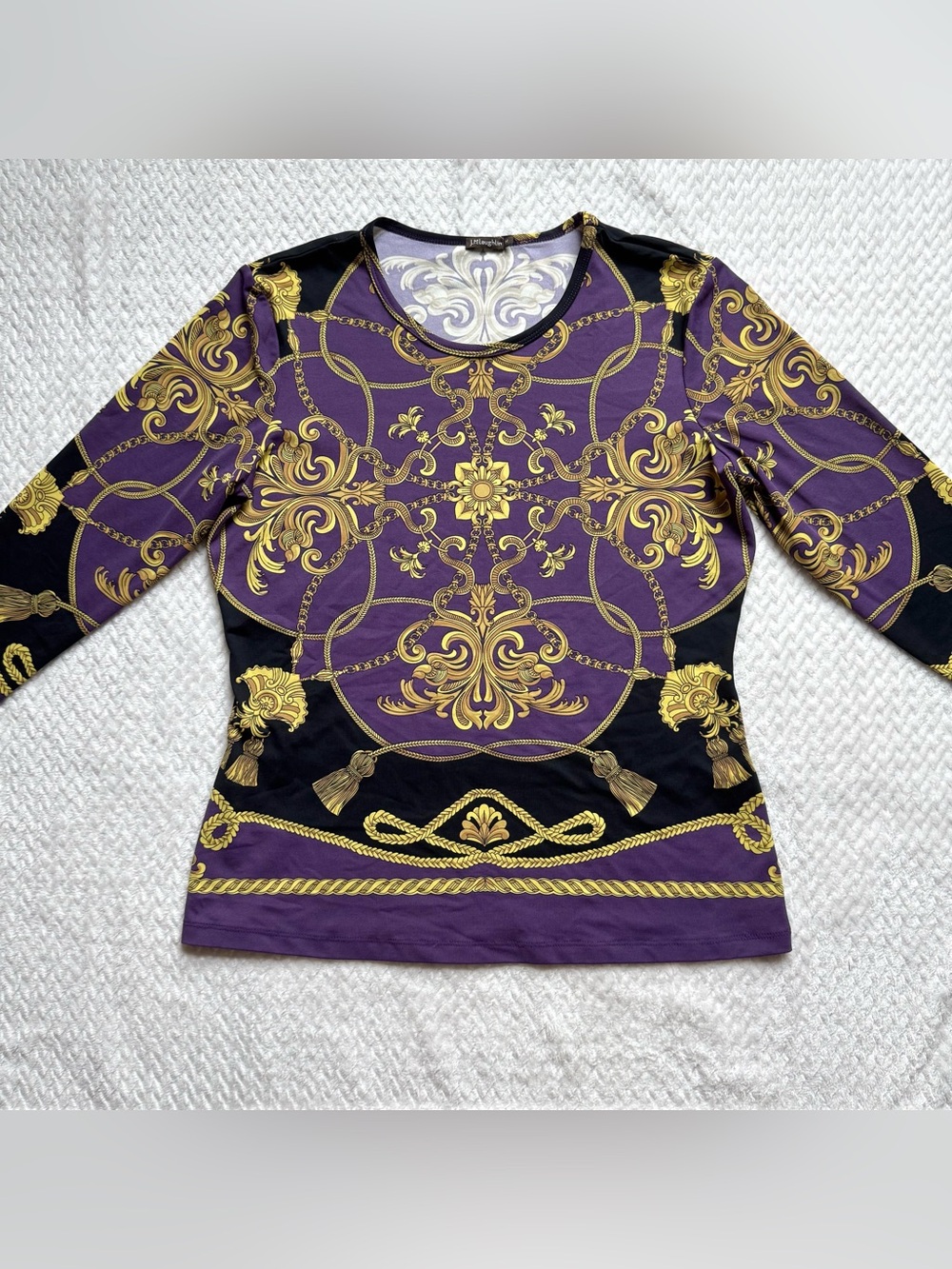 J. McLaughlin Catalina Cloth M Purple Gold Chain 3/4 Sleeve Pickleball Resort